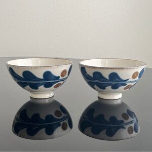Ceramic Rice Bowls with Blue and Brown Design